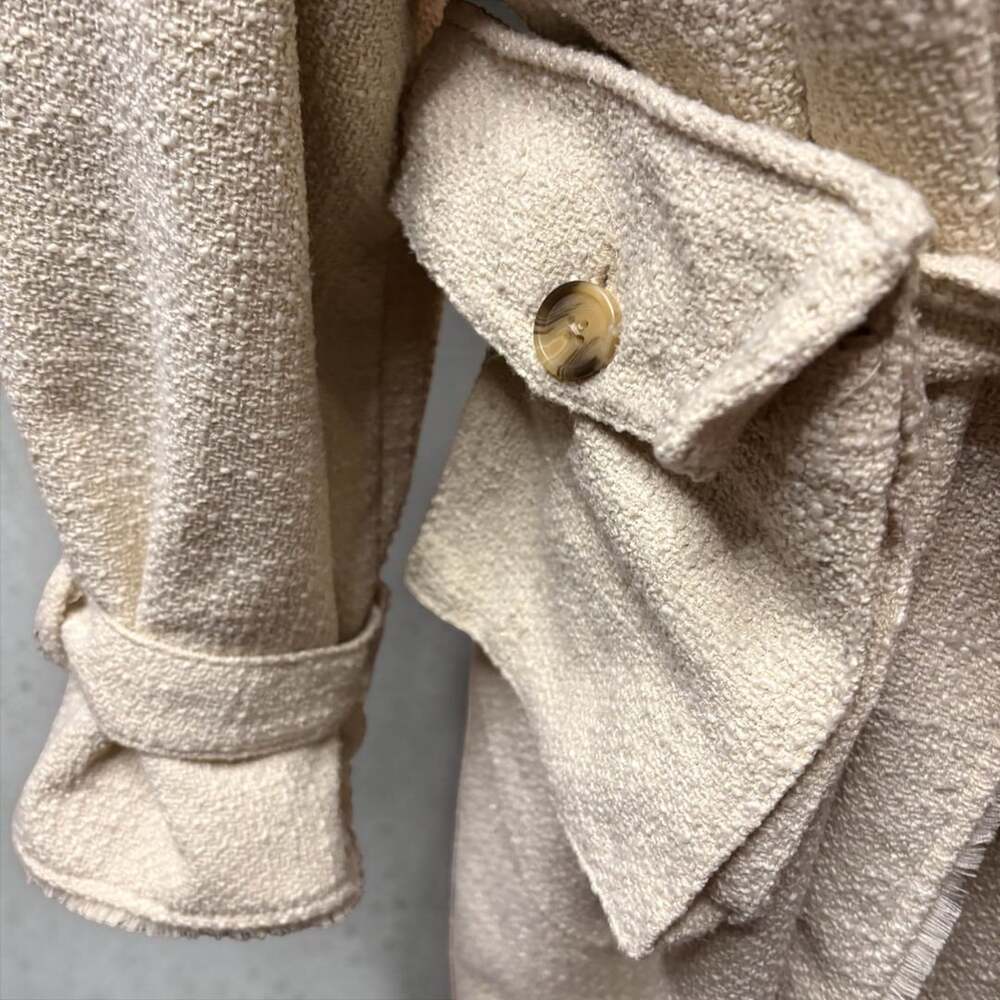 Future Collective Cream Boucle Frayed Edge Trench Coat - Picture 6 of 9